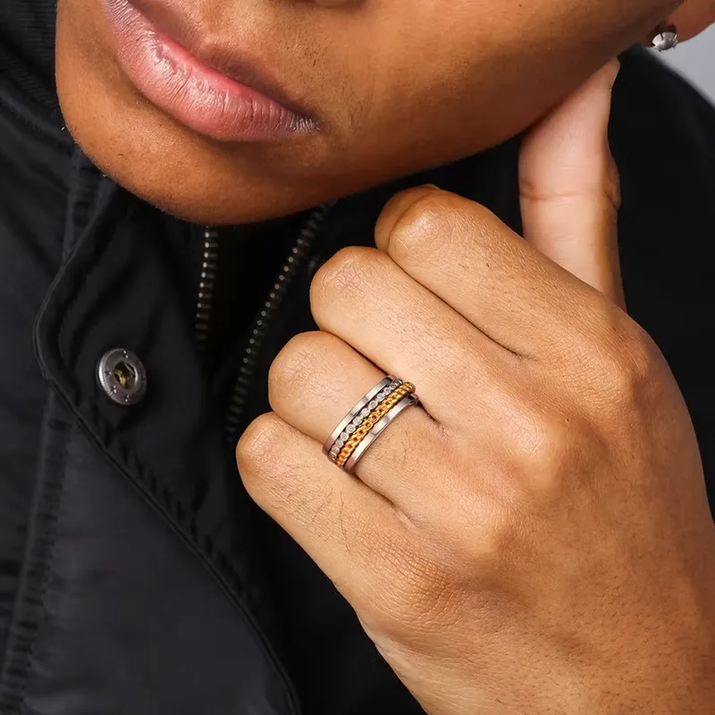 Men’s Sterling Silver Ring with Gold-Tone Accents