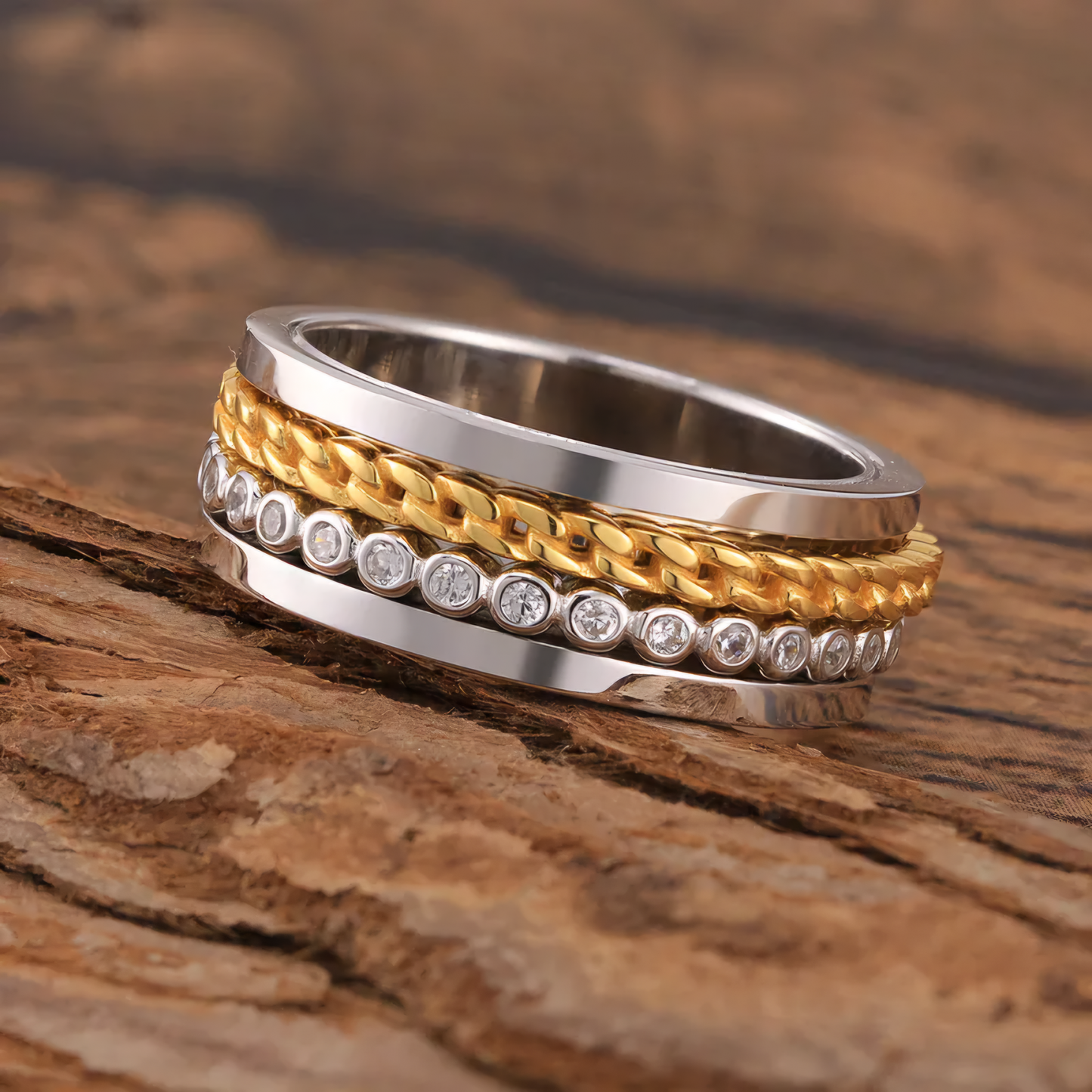 Men’s Sterling Silver Ring with Gold-Tone Accents