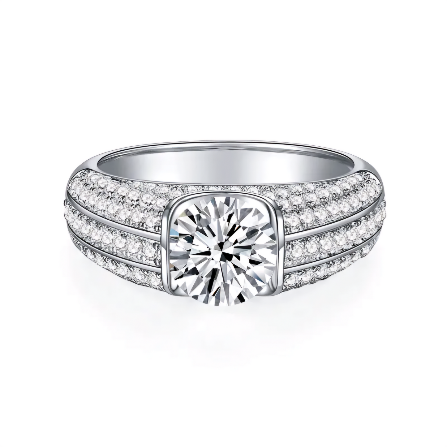 Classic Moissanite Engagement Ring in Sterling Silver