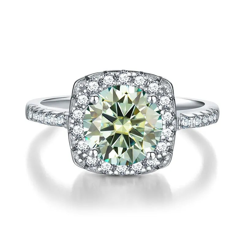 Moissanite brilliant cut green ring