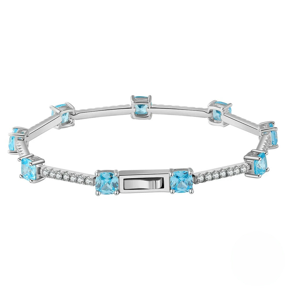 Silver Tennis Bracelet with Blue Diamonds