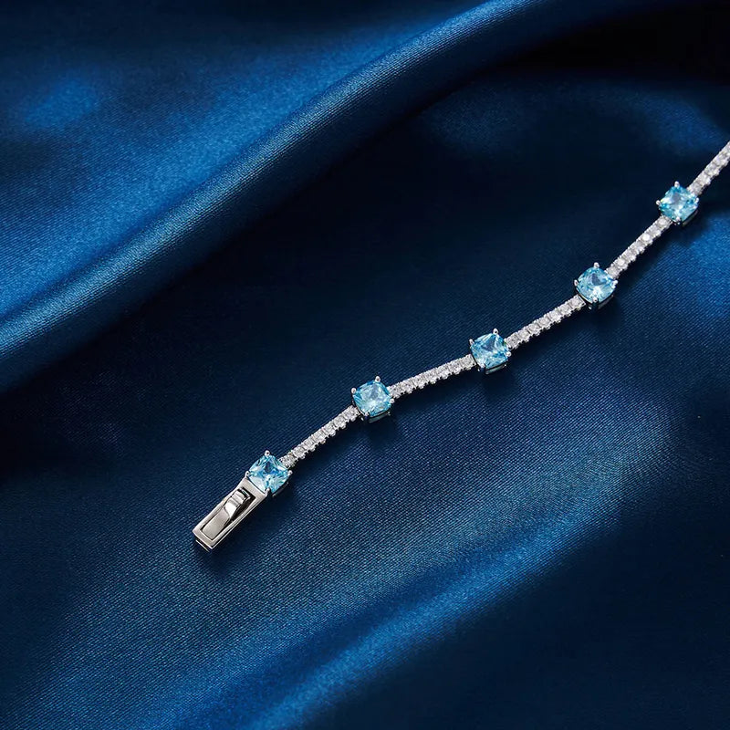Silver Tennis Bracelet with Blue Diamonds