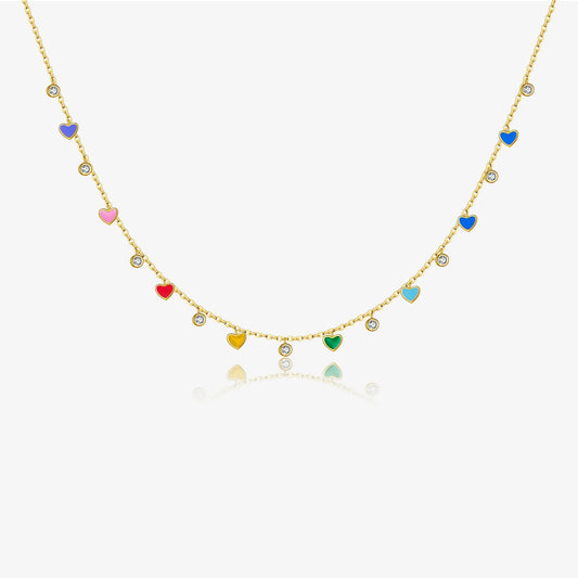 Gold-Plated Rainbow Hearts Necklace