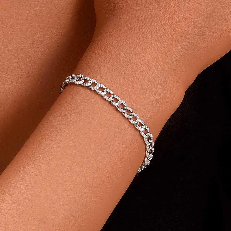 Silver Link Bracelet with Diamonds