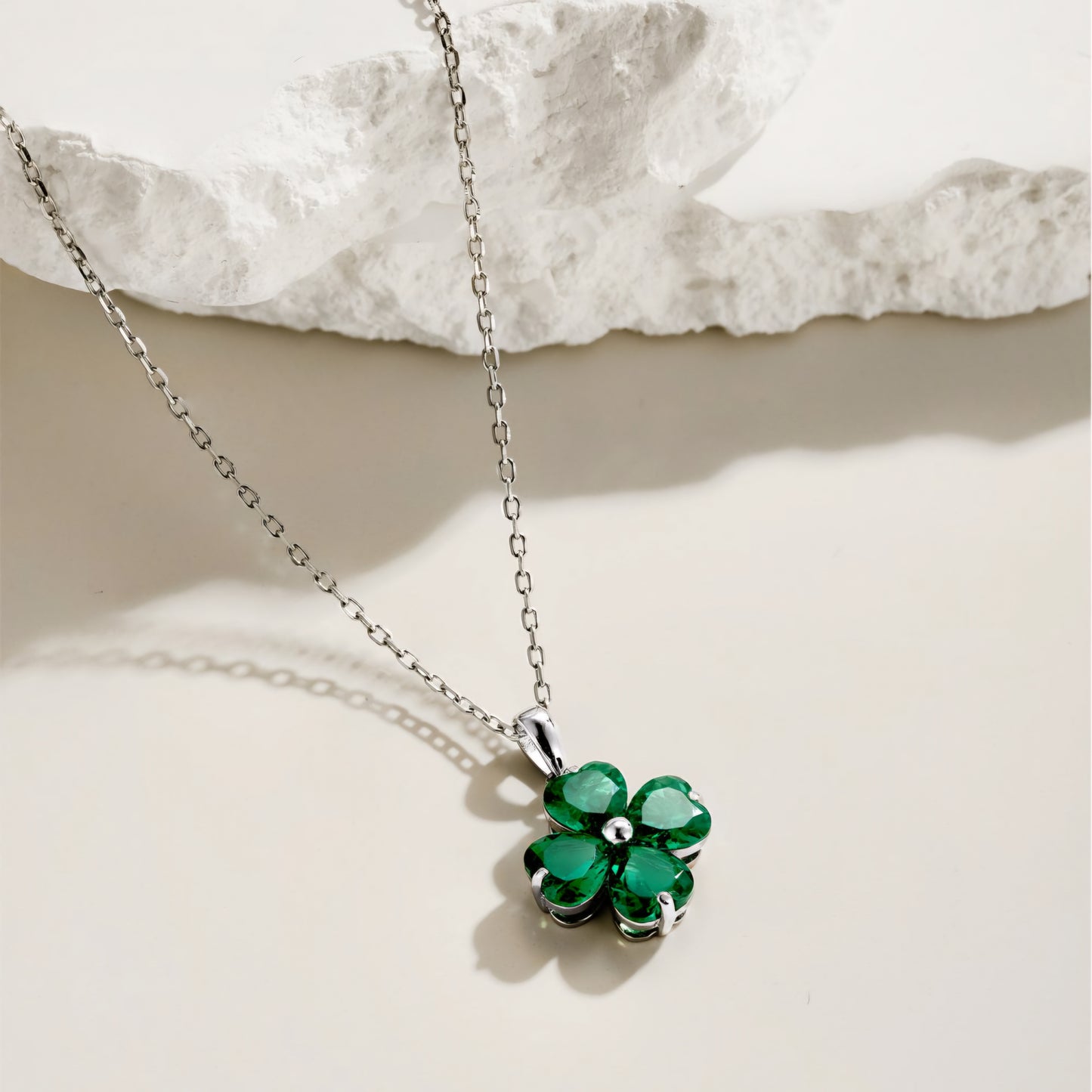 Clover Necklace with Green Hearts