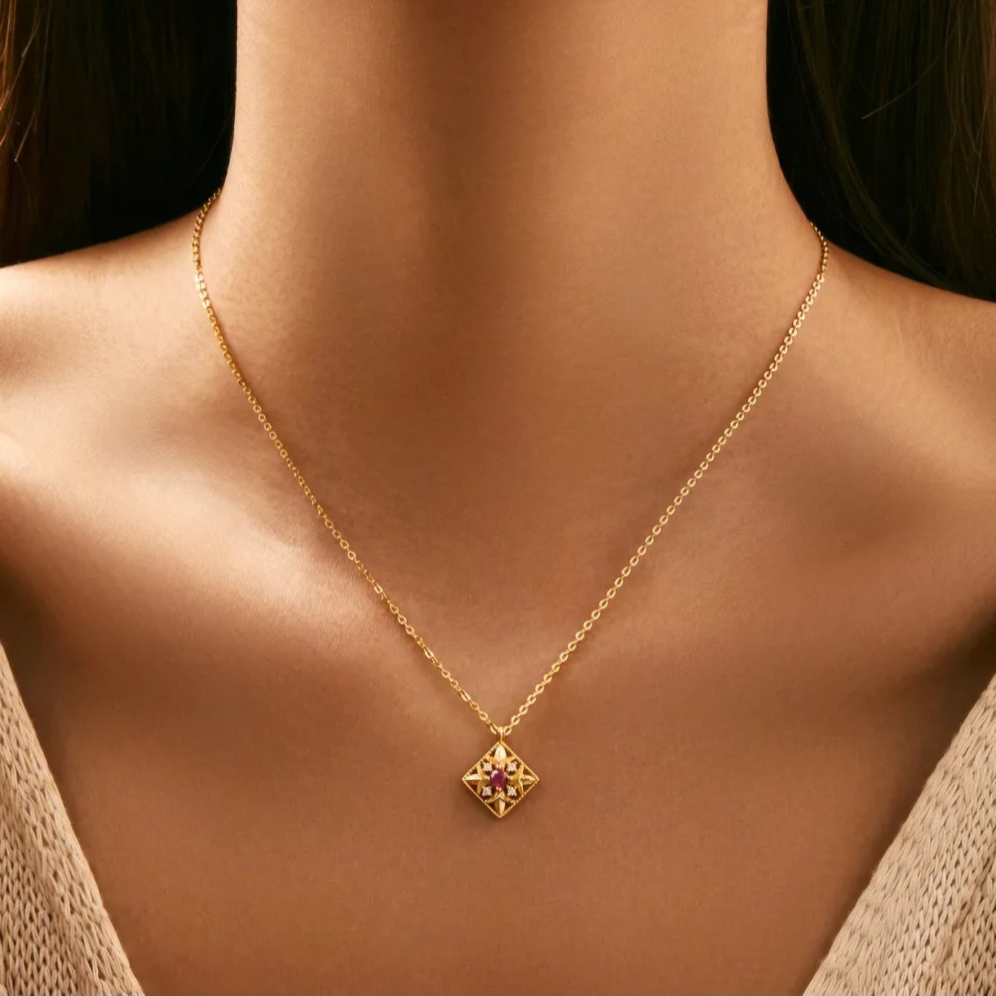 Gold-Plated Ruby Necklace