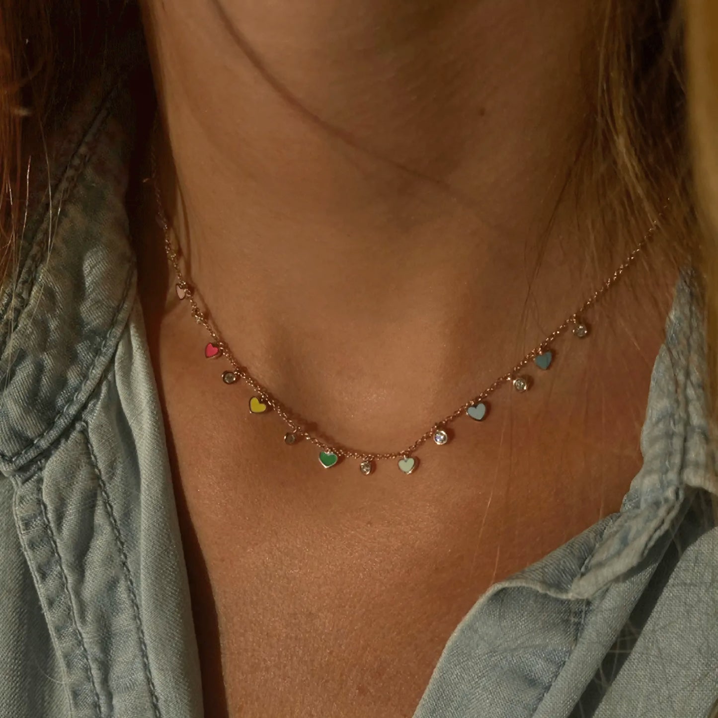 Gold-Plated Rainbow Hearts Necklace