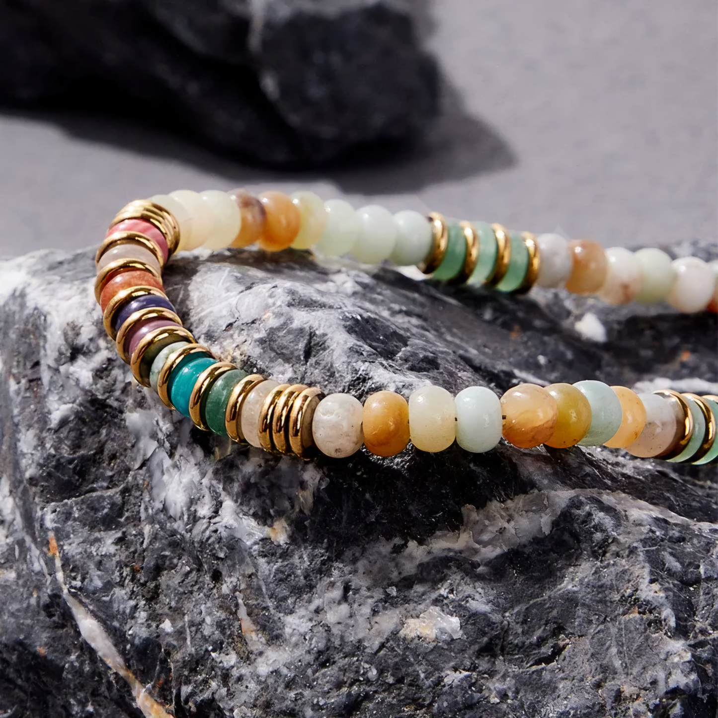 Natural Stone Necklace with Gold Accents