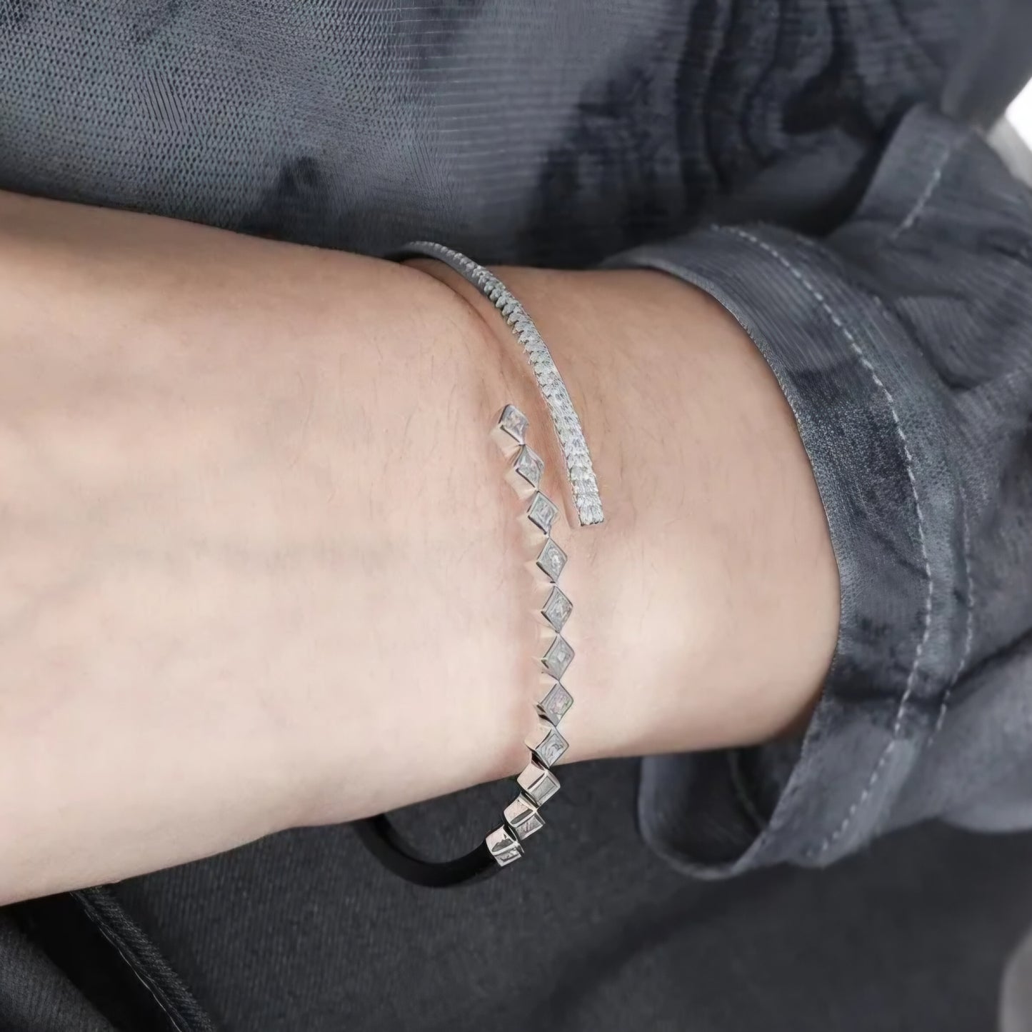 Sterling Silver Diamond Hinged Bracelet