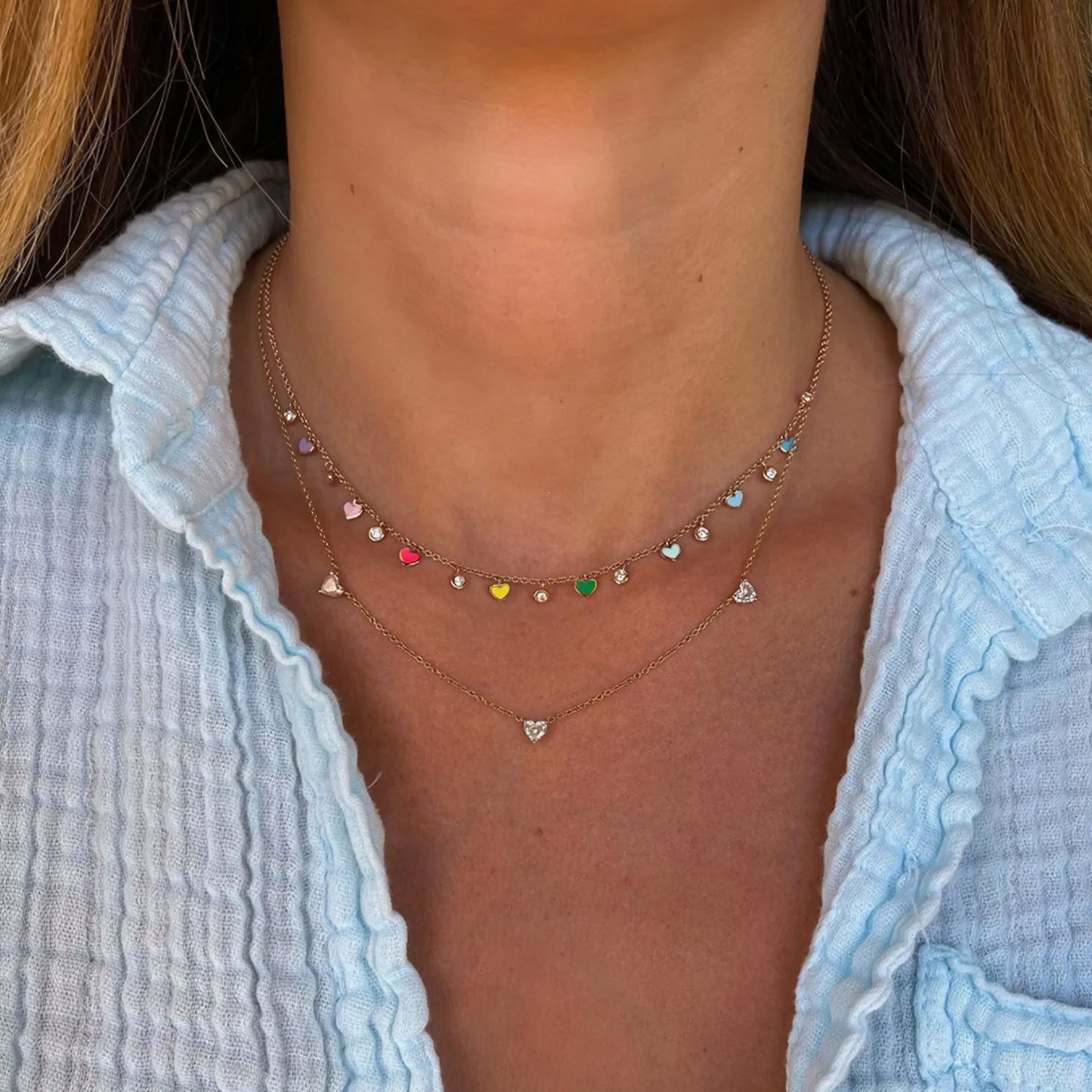 Gold-Plated Rainbow Hearts Necklace