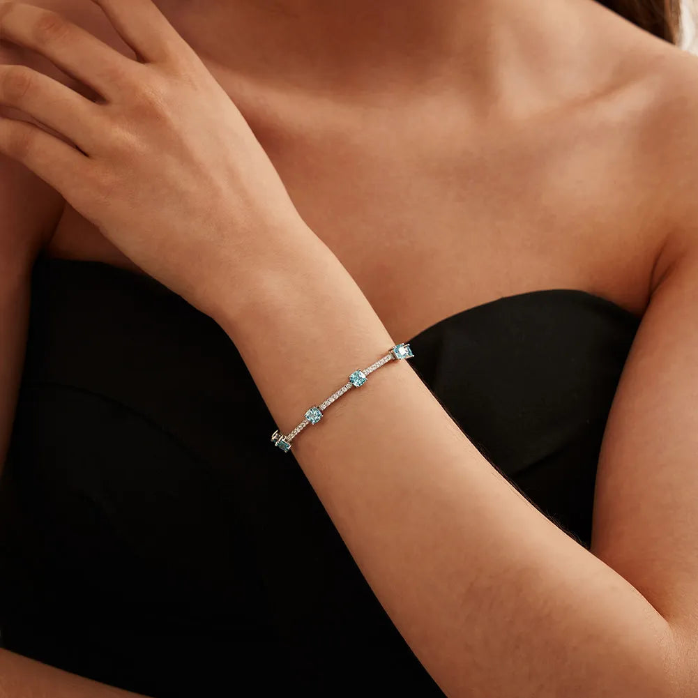 Silver Tennis Bracelet with Blue Diamonds